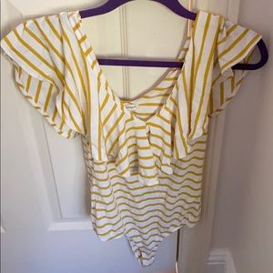 yellow and white striped bodysuit